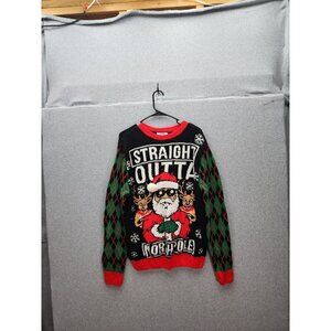 Holiday Time Straight Outta North Pole Christmas Sweater L 42-44 Black Red Green